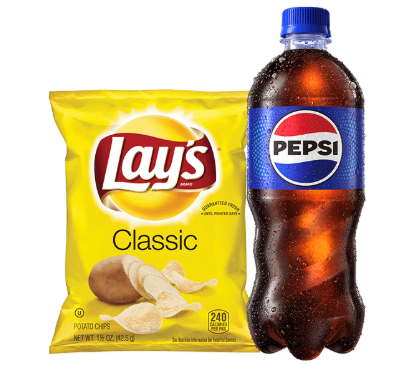 Grab and Go Combo (1 20oz Soda or Sports drink and 1 bag of chips or candy bar.)